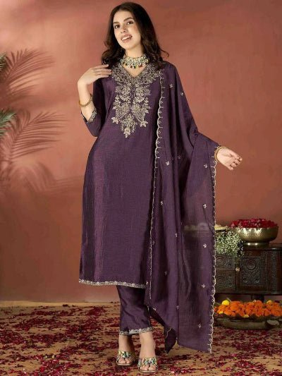 Dusky Purple Vichitra Silk Salwar Suit Set - BONYHUBSALWAR KAMEEZ