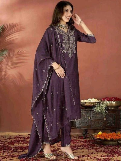 Dusky Purple Vichitra Silk Salwar Suit Set - BONYHUBSALWAR KAMEEZ