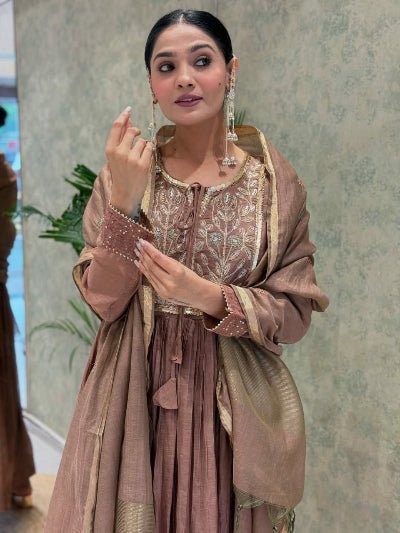 Dusty Copper Rose Chanderi Jacquard Anarkali Suit - BONYHUBSALWAR KAMEEZ