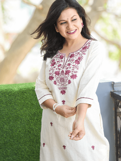 Dusty Lilac Chinon Embroidery Kurti Pant Suit Set - BONYHUBSALWAR KAMEEZ