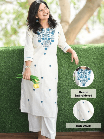 Dusty Lilac Chinon Embroidery Kurti Pant Suit Set - BONYHUBSALWAR KAMEEZ