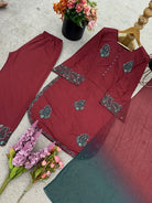 Dusty Maroon Luxurious French Crepe Silk Farshi Suit Set - BONYHUBSALWAR KAMEEZ