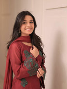 Dusty Maroon Luxurious French Crepe Silk Farshi Suit Set - BONYHUBSALWAR KAMEEZ