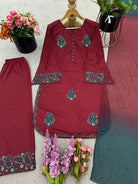 Dusty Maroon Luxurious French Crepe Silk Farshi Suit Set - BONYHUBSALWAR KAMEEZ