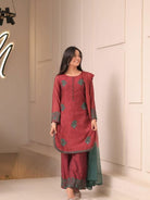Dusty Maroon Luxurious French Crepe Silk Farshi Suit Set - BONYHUBSALWAR KAMEEZ
