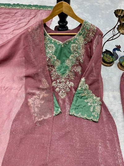 Dusty Mauve Pink Embroidered Palazzo Suit Set - BONYHUBSALWAR KAMEEZ