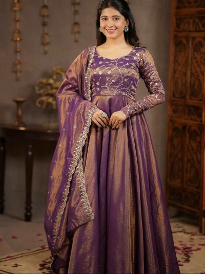 Dusty Mauve Purple Embroidery Work Anarkali Suit - BONYHUBSALWAR KAMEEZ