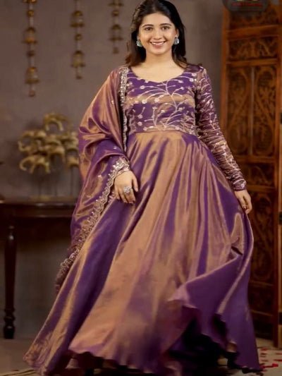 Dusty Mauve Purple Embroidery Work Anarkali Suit - BONYHUBSALWAR KAMEEZ