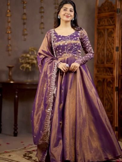 Dusty Mauve Purple Embroidery Work Anarkali Suit - BONYHUBSALWAR KAMEEZ