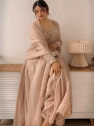 Dusty Pastel Beige Georgette Anarkali Suit Set - BONYHUBSALWAR KAMEEZ