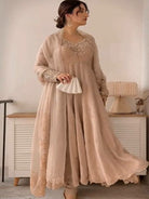 Dusty Pastel Beige Georgette Anarkali Suit Set - BONYHUBSALWAR KAMEEZ