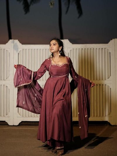 Dusty Pink Embroidery Work Anarkali Suit Set - BONYHUBSALWAR KAMEEZ