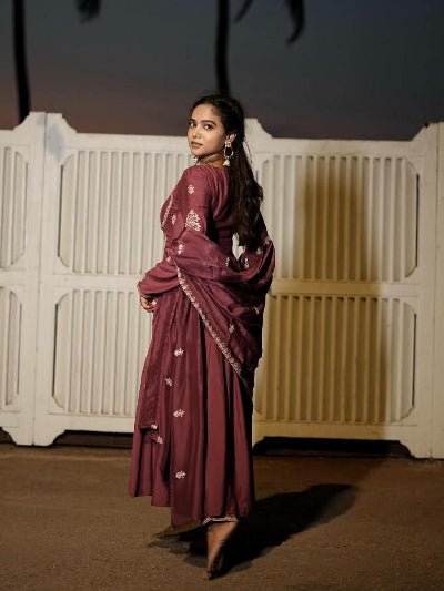 Dusty Pink Embroidery Work Anarkali Suit Set - BONYHUBSALWAR KAMEEZ