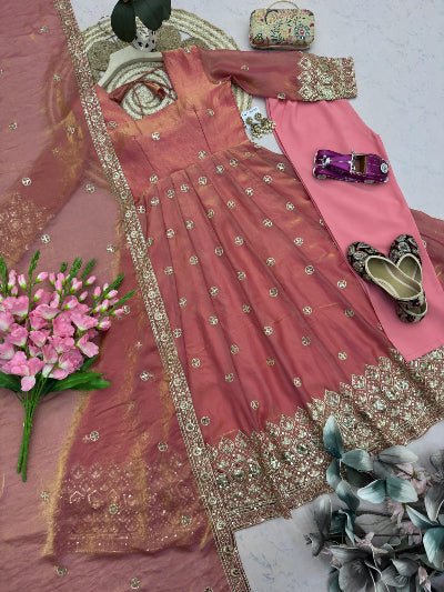 Dusty Rose Pink Gold Embroidered Women&