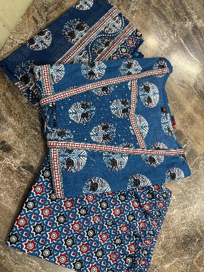 Blue Cotton Angharakha Style Anarkali Suit - BONYHUBSALWAR KAMEEZ