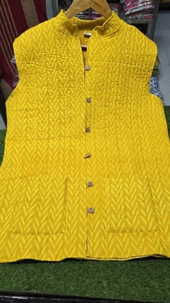 Yellow Cotton Kurti Pant With Quilted Warm Jacket - BONYHUBSALWAR KAMEEZ