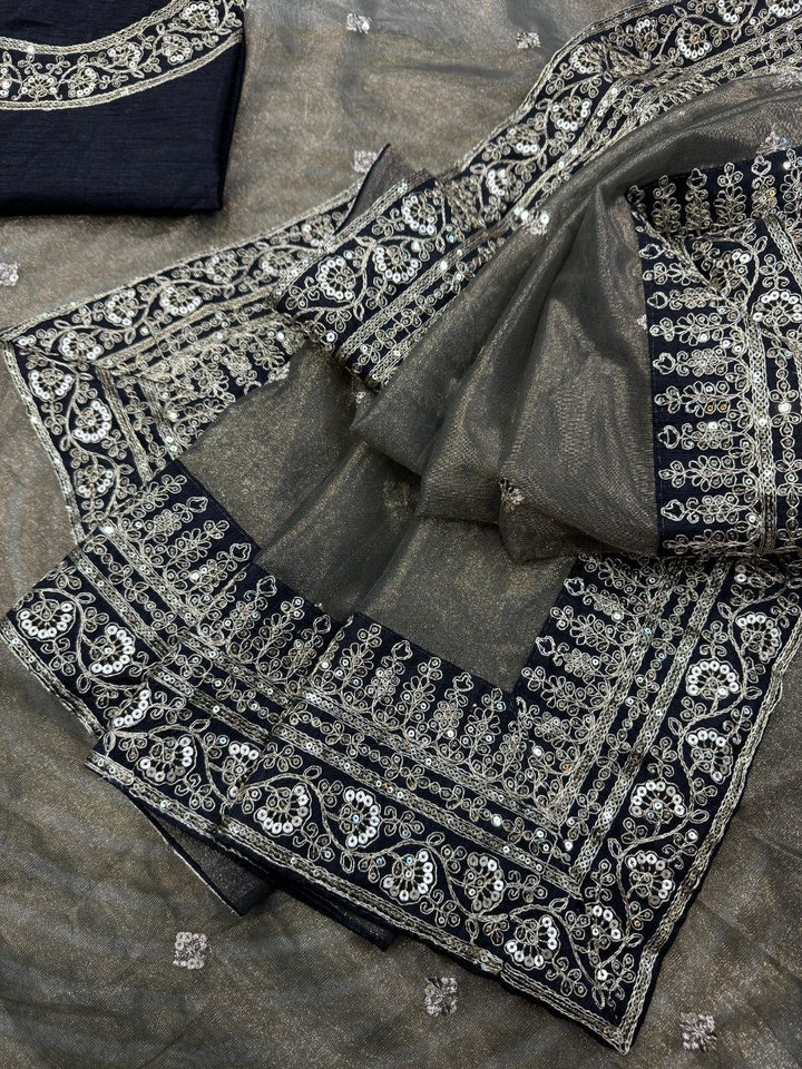 Earthy Green Designer Saree with Unstitched Blouse - BONYHUBSAREE
