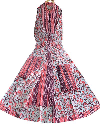 Earthy Printed Cotton Long Anarkali Set - BONYHUBSALWAR KAMEEZ