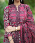 Earthy Printed Cotton Long Anarkali Set - BONYHUBSALWAR KAMEEZ