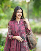 Earthy Printed Cotton Long Anarkali Set - BONYHUBSALWAR KAMEEZ