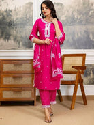 Pink Pure Cotton Embroidered Yoke Straight Suit Set - BONYHUBSALWAR KAMEEZ