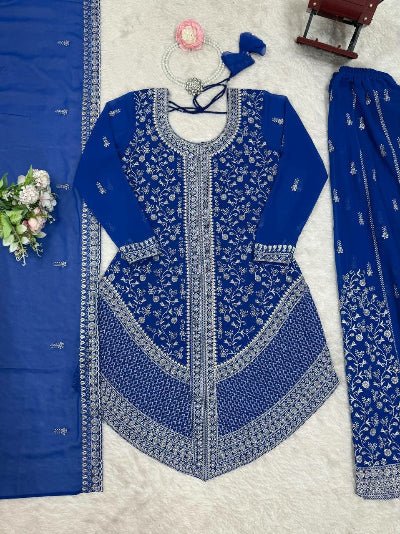 Electric Blue Designer Georgette Sharara Set UK Next Day - BONYHUBSALWAR KAMEEZ