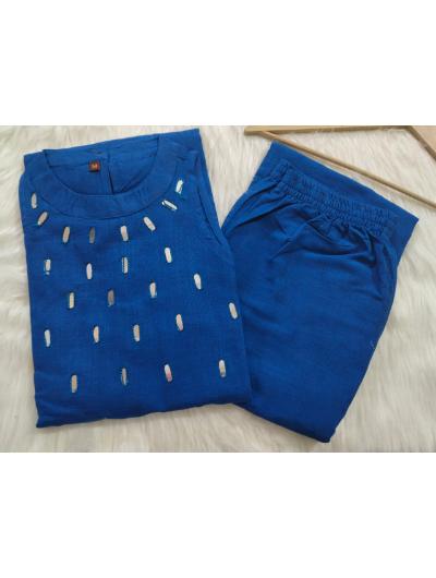 Electric Blue Embroidered Co - ord Set with Kurta Pant (Set of 2) - BONYHUBSALWAR KAMEEZ