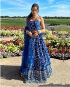 Electric Blue Georgette Zari Embroidered Lehenga Choli Set - BONYHUBSALWAR KAMEEZ