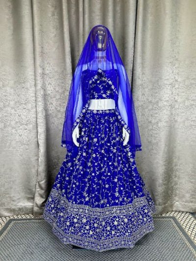 Electric Blue Georgette Zari Embroidered Lehenga Choli Set - BONYHUBSALWAR KAMEEZ