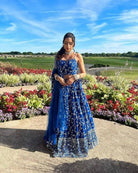 Electric Blue Georgette Zari Embroidered Lehenga Choli Set - BONYHUBSALWAR KAMEEZ