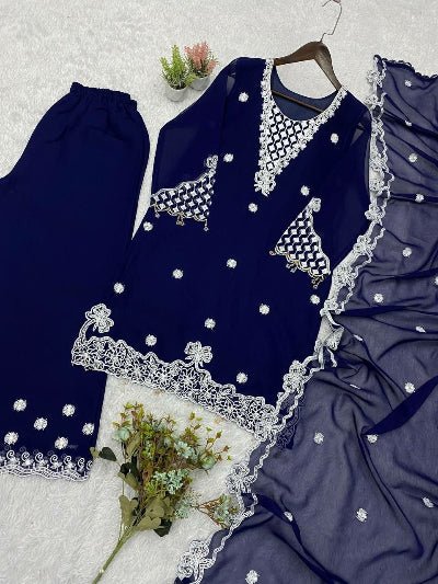 Embroidered Georgette Palazzo Suit UK - 3 Colours - BONYHUBSALWAR KAMEEZ