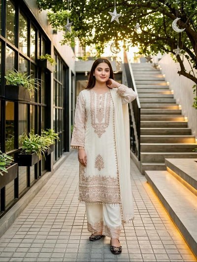 Embroidered Georgette Straight Suit for Women - 2 Colours - BONYHUBSALWAR KAMEEZ