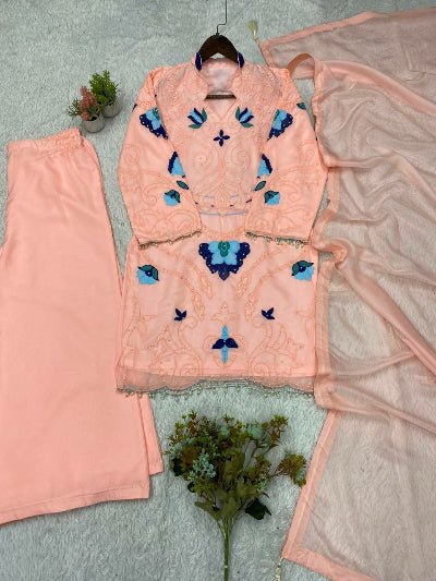 Embroidered Soft Organza Palazzo Suit for Women | Asian Ethnic Wear UK - BONYHUBSALWAR KAMEEZ