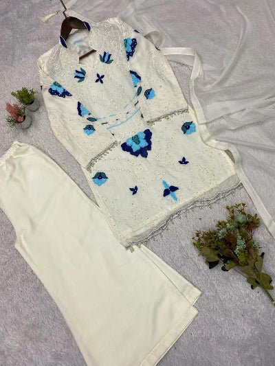 Embroidered Soft Organza Palazzo Suit for Women | Asian Ethnic Wear UK - BONYHUBSALWAR KAMEEZ