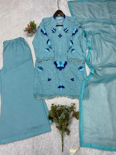 Embroidered Soft Organza Palazzo Suit for Women | Asian Ethnic Wear UK - BONYHUBSALWAR KAMEEZ
