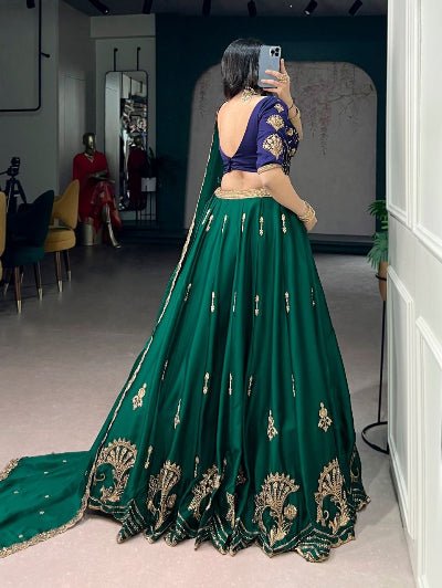 Emerald Green &amp; Blue Embroidered Lehenga Choli Set - BONYHUBSALWAR KAMEEZ