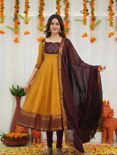 Ethnic South Indian Anarkali Dupatta Set Of 2 - BONYHUBSALWAR KAMEEZ