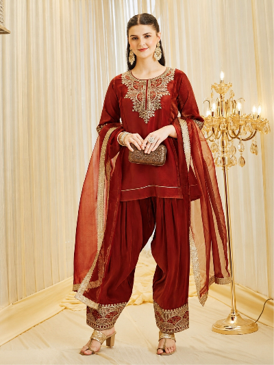 Rust Orange with Gold Embroidery Farshi Suit