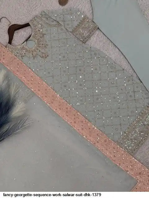 Pastel Gold Georgette Embroidered Mirror Work Straight Suit