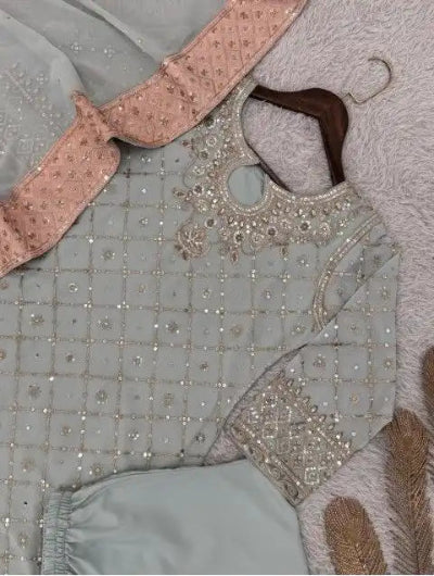 Pastel Gold Georgette Embroidered Mirror Work Straight Suit