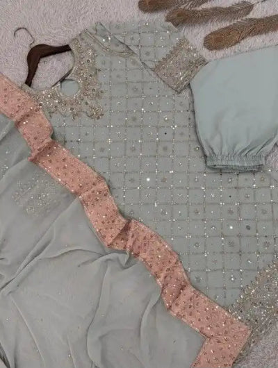 Pastel Gold Georgette Embroidered Mirror Work Straight Suit