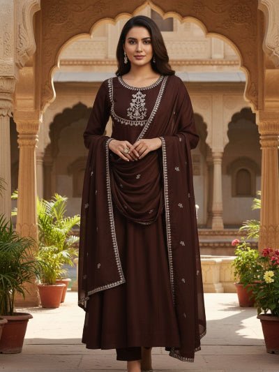 Festive Embroidery Work Anarkali Suit Set - BONYHUBSALWAR KAMEEZ