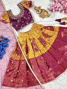 Festive Maroon Mango Yellow Kids Lehenga Choli Set UK Next Day - BONYHUBClothing