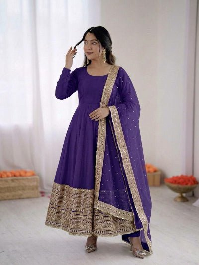 Festive Roman Silk Sequence Work Anarkali Suit - BONYHUBSALWAR KAMEEZ