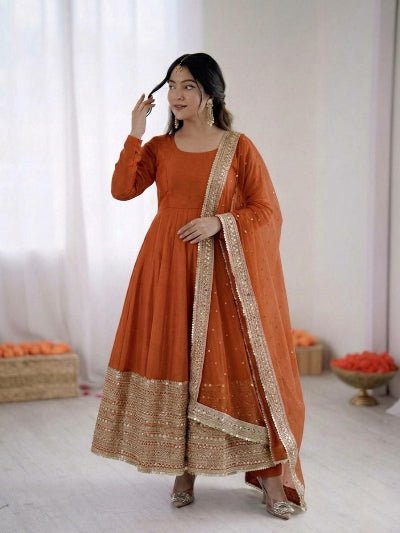 Festive Roman Silk Sequence Work Anarkali Suit - BONYHUBSALWAR KAMEEZ