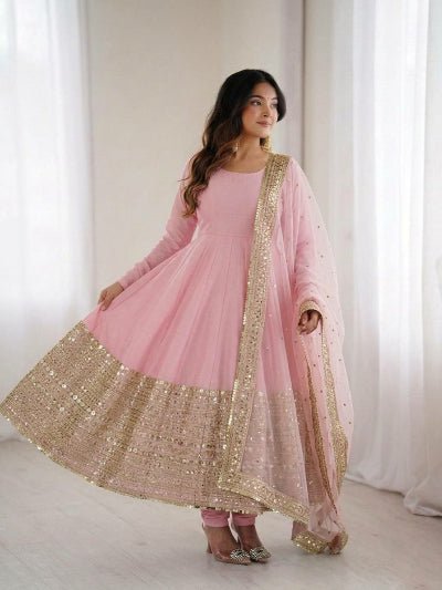 Festive Roman Silk Sequence Work Anarkali Suit - BONYHUBSALWAR KAMEEZ