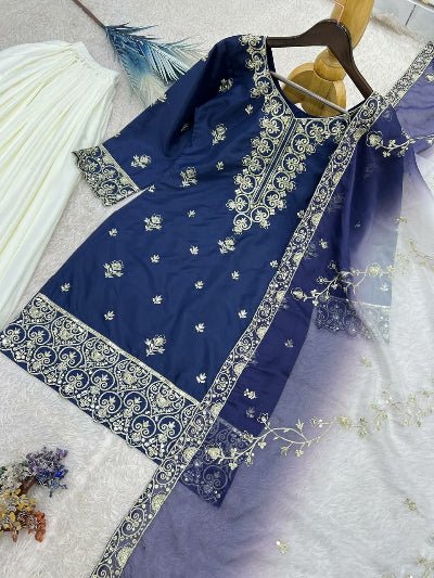 Festive Silk Embroidered Work Sharara Suit for Women- 2 Colours - BONYHUBSALWAR KAMEEZ
