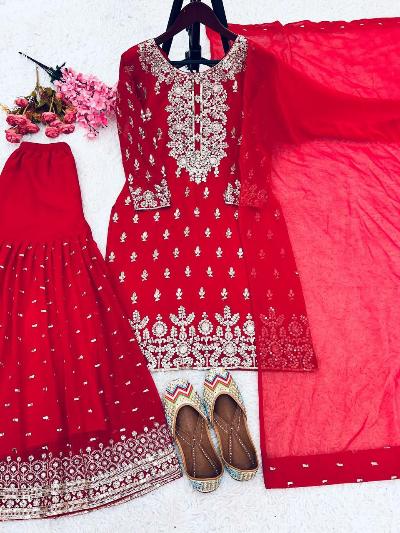 Festive Special Red Gharara Suit Set UK Next Day - BONYHUBSALWAR KAMEEZ