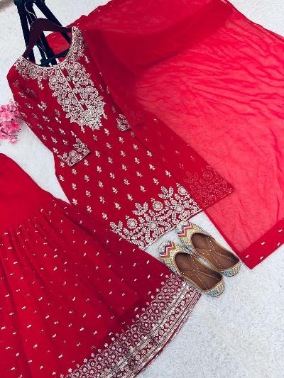 Festive Special Red Gharara Suit Set UK Next Day - BONYHUBSALWAR KAMEEZ