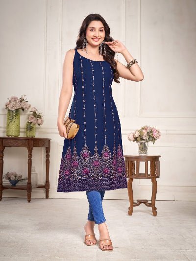Festive Traditional Foil Print Kurti 1pc - BONYHUBSALWAR KAMEEZ